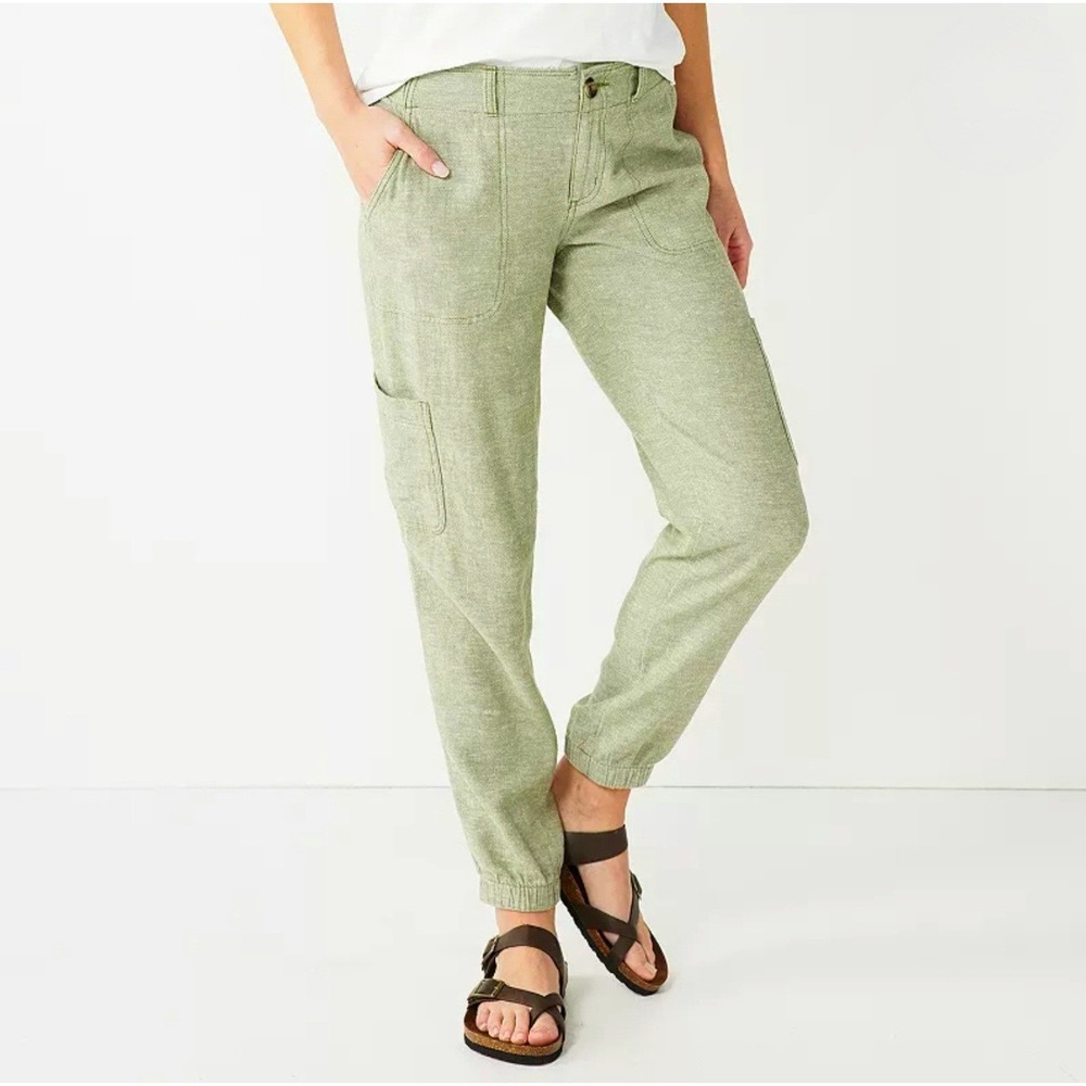 Sonoma Linen Utility Jogger CargoSydney‎ Pants Womens Sz 16 Olive Green Plus
